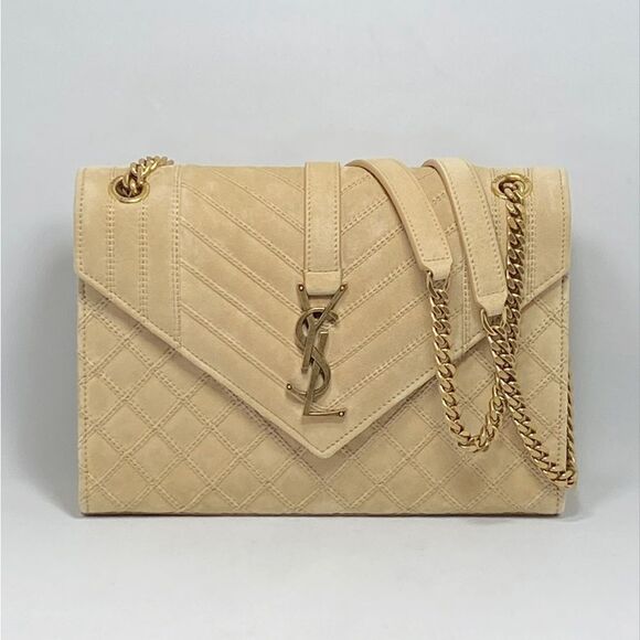 Saint Laurent Medium Envelope Mix Matelassé Suede Crossbody Bag - Picture 1 of 15